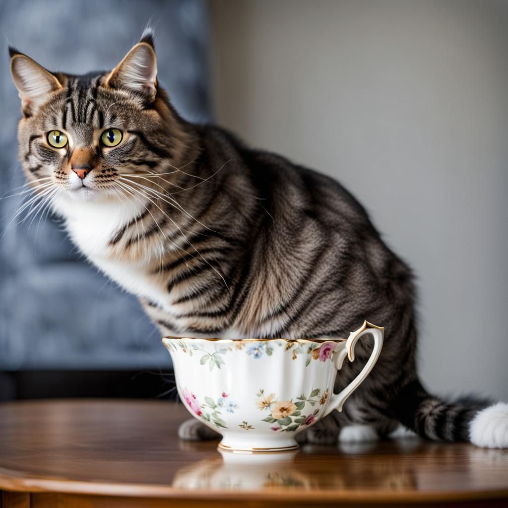 Funny Cat in Teacup: Professional Photography