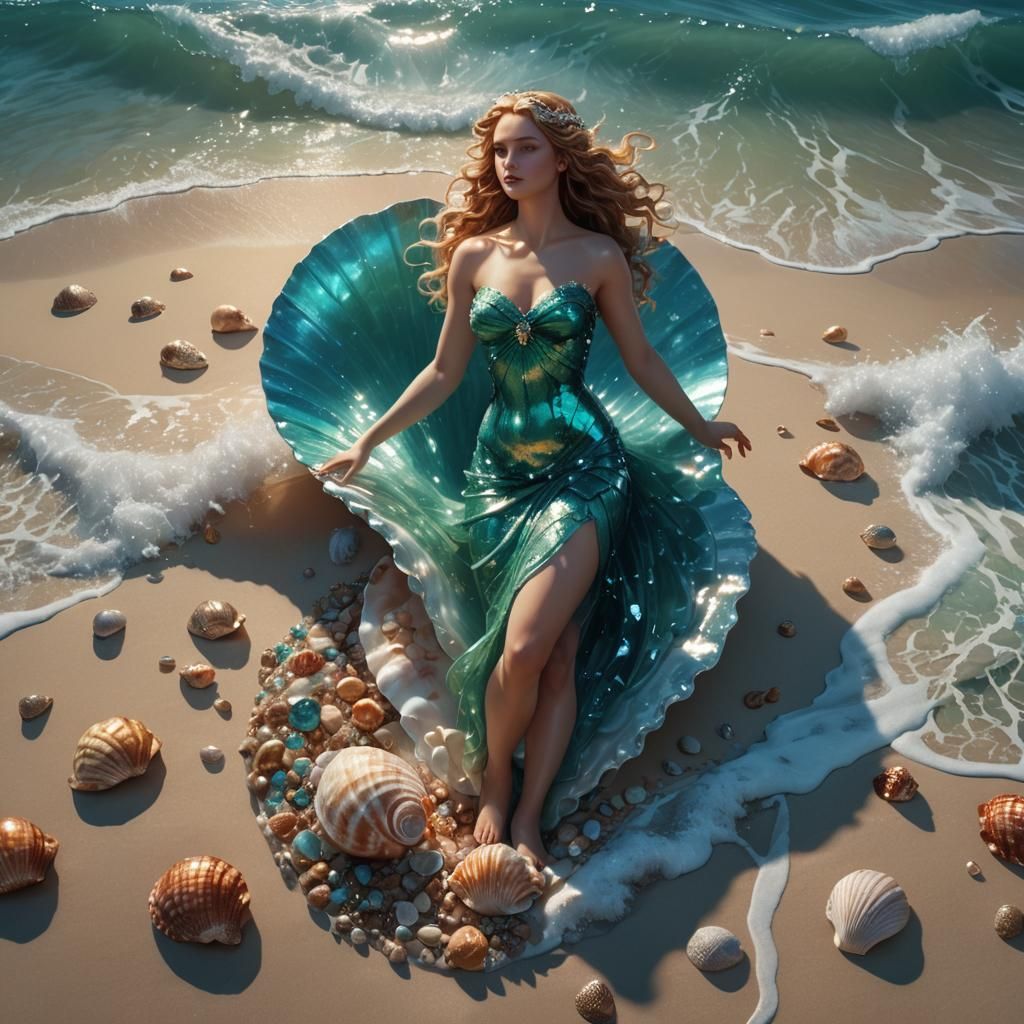 Aphrodite Emerges on Seashell: Fantasy Concept Art