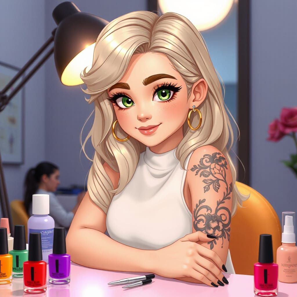 Ash Blonde Woman with Black Nail Polish