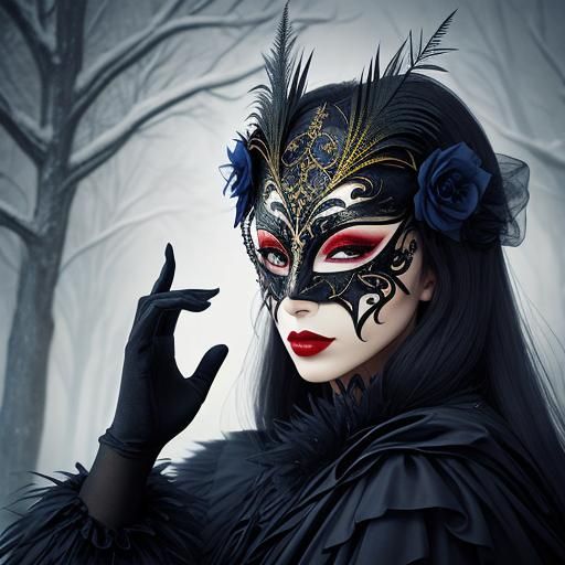 Surreal Masked Figure at Masquerade Ball