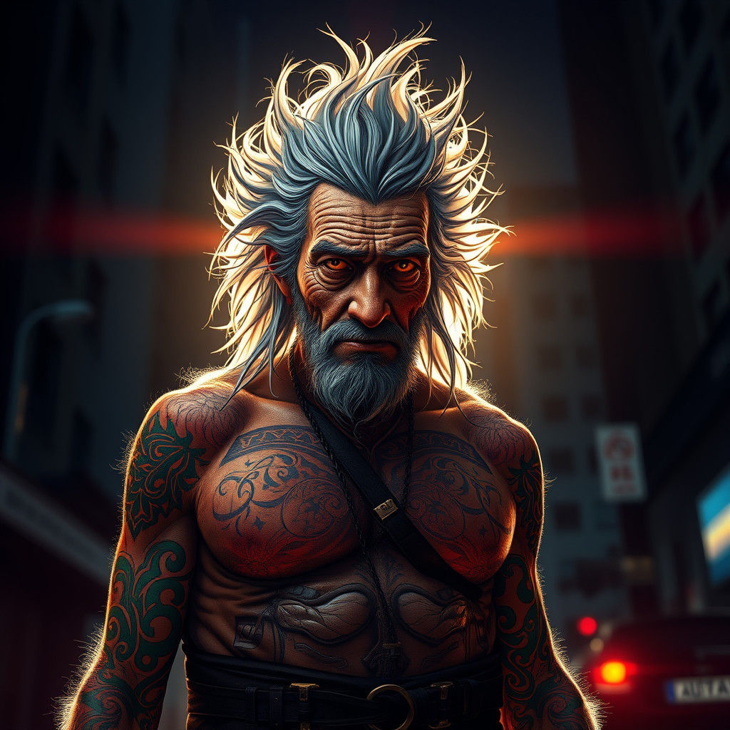 Elderly Man Silhouette in Gritty High Fantasy Style