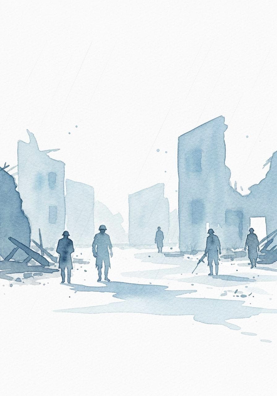 Minimalist Watercolor War Scene