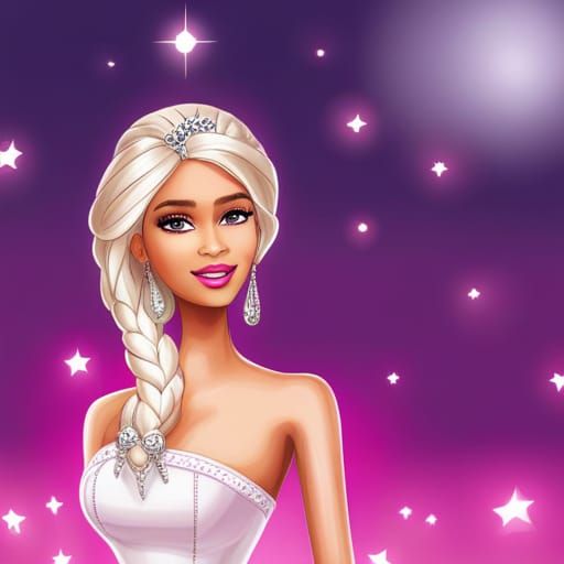 Cartoon Barbie Doll with Tiara in Pink Dress