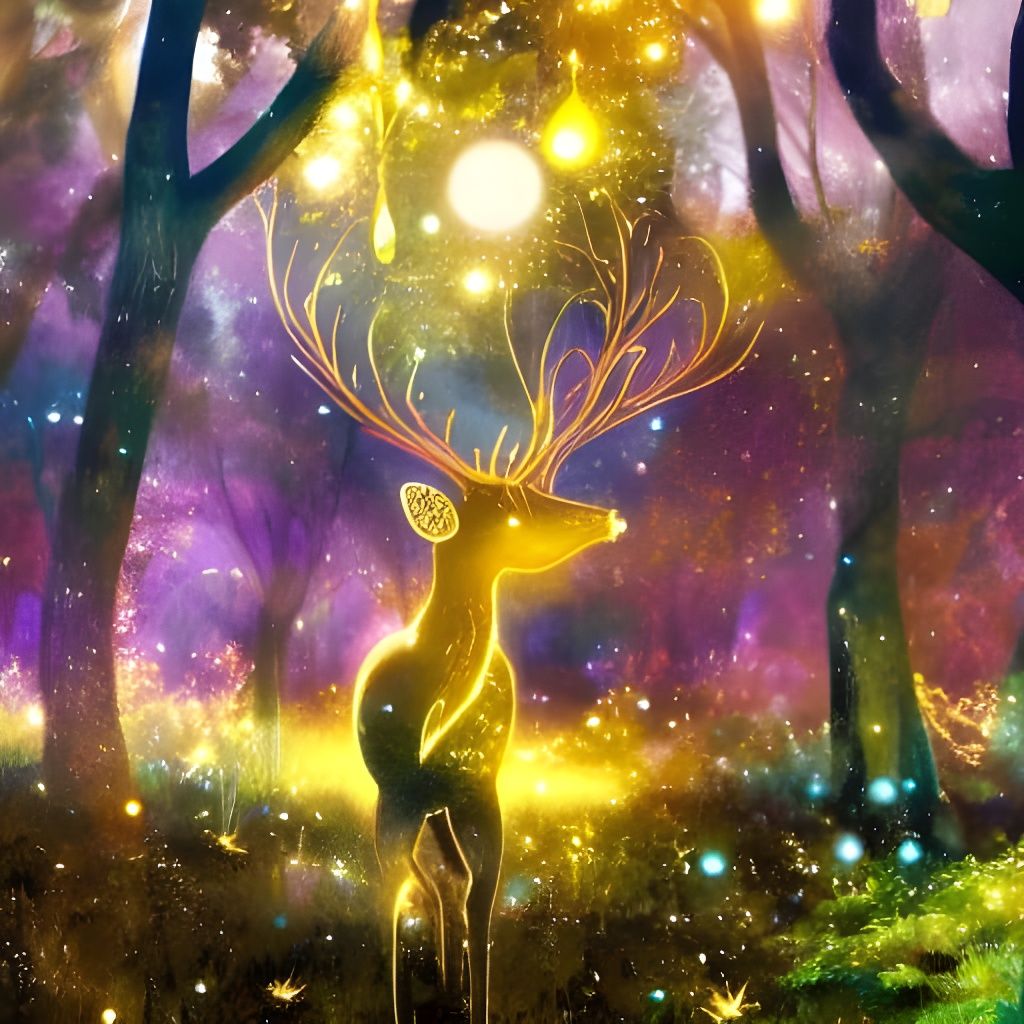Magical Golden Deer Glowing in Golden Rain