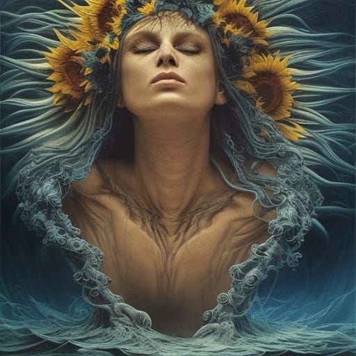 Bioluminescent Sunflower in Dark Fantasy Style