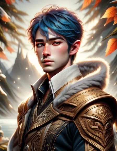 Hyperrealistic Male Portrait with Blue Hair in 8k