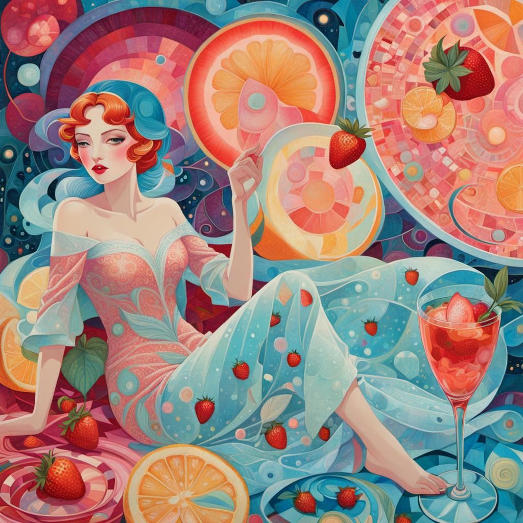 Surreal Cubist Dreamscape in Strawberry Lemonade Colors