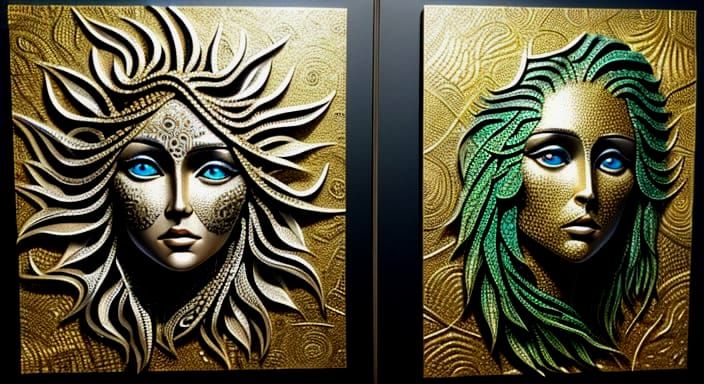 Metallic Trypturnianaph Art in 3D Zentangle Impasto Style