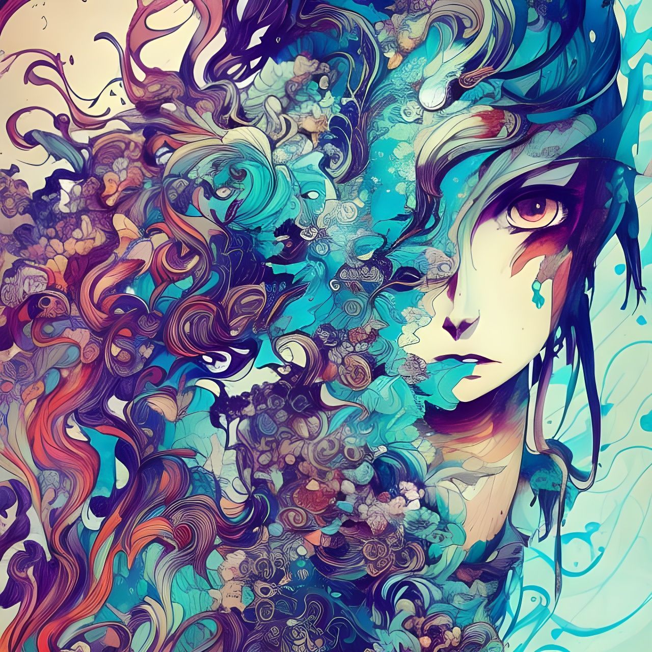 Anime Flower in Gouache Style with Ink Outlines