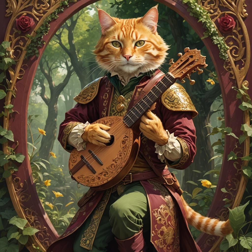 Tabby Cat Bard Portrait in Fantasy Art Style