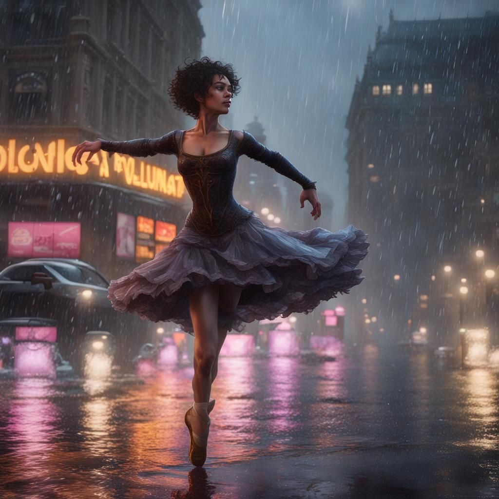 Ballerina Dancing in Rain near Eiffel Tower