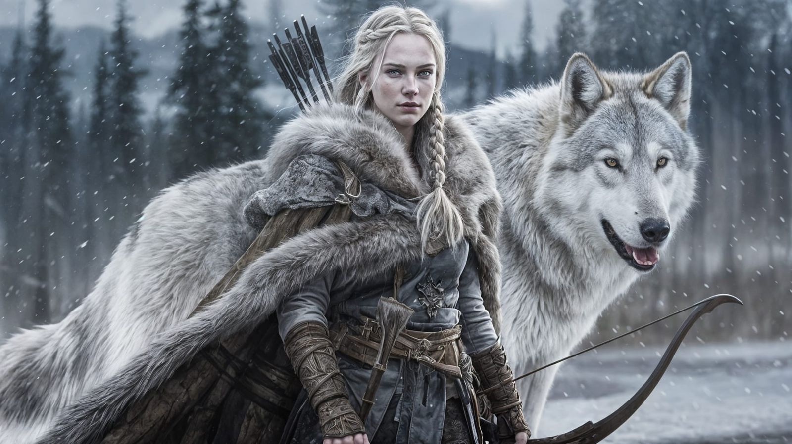 Norse Goddess Warrior in Winter Wilderness