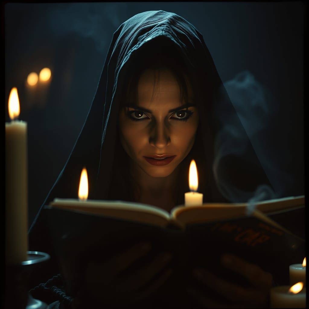 Mystical Wiccan Goddess in Dark, Atmospheric Shadows