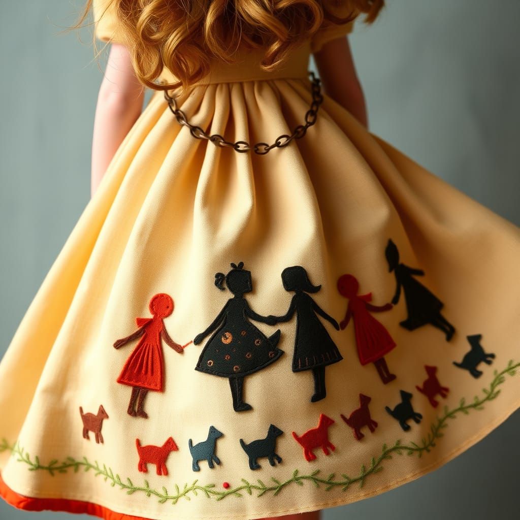 Whimsical Girl with Appliqued Felt Silhouettes