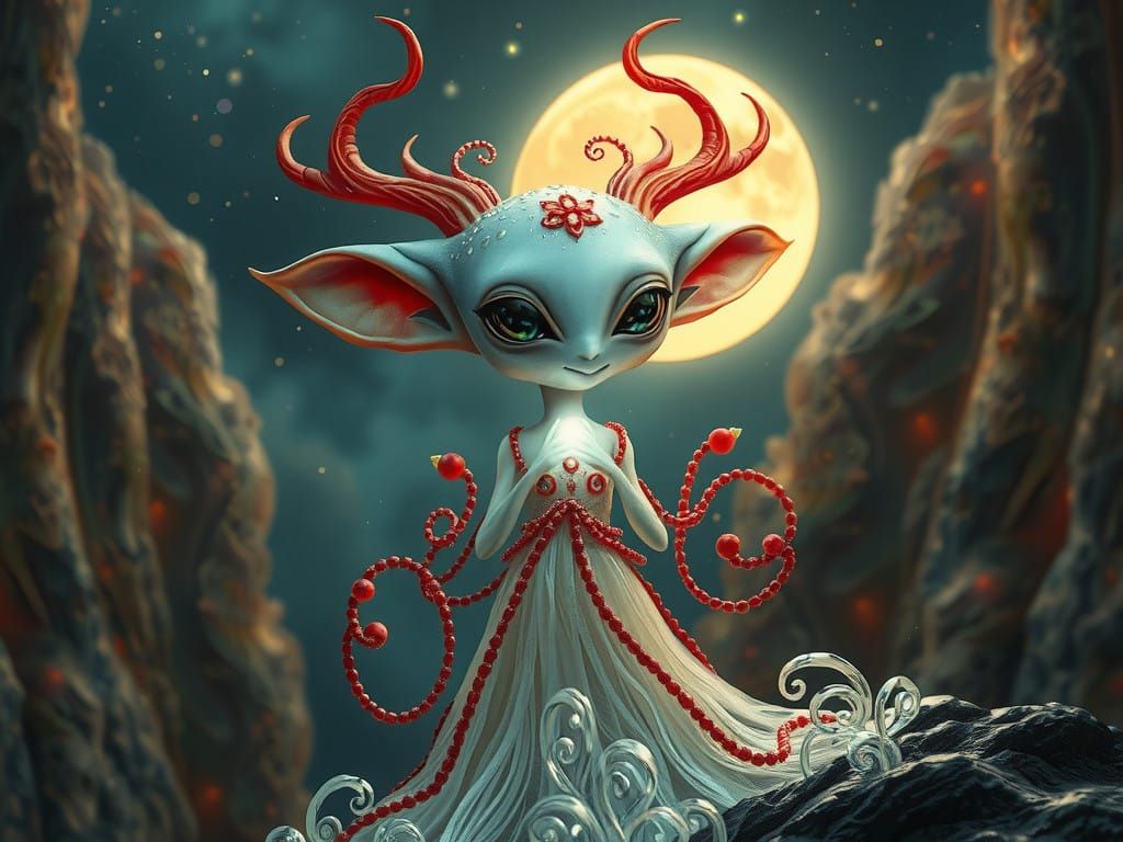 Moonlit Goddess Alien in Whispering Stardust