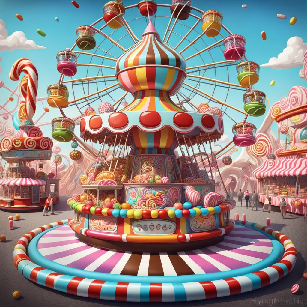 Candy Fairground in Hyperrealistic Digital Illustration