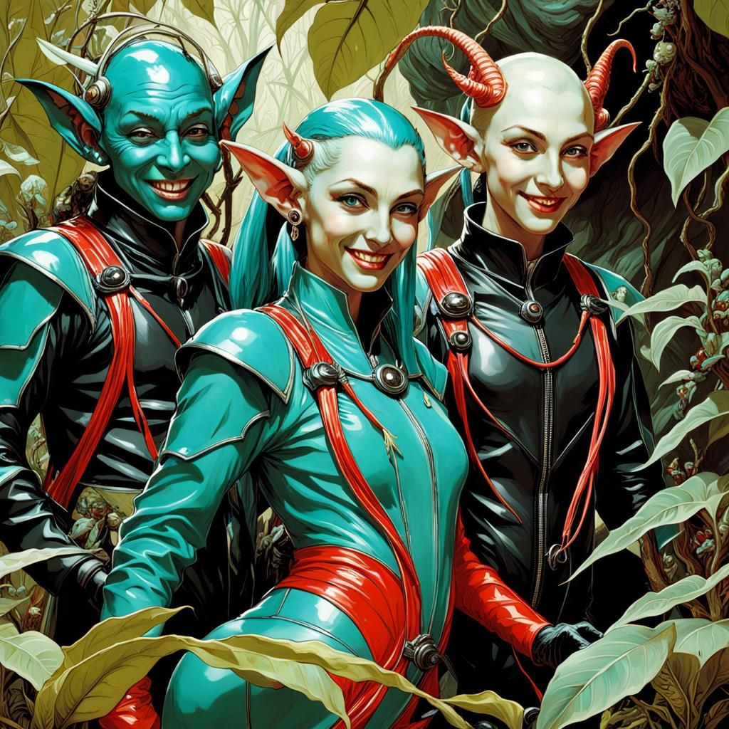 Turquoise Goblin Scientists in a Detailed Lab Scene