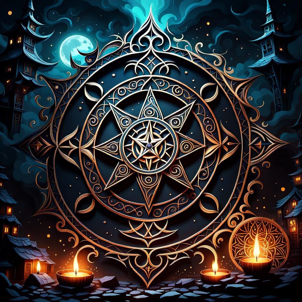 Dramatic Witchy Symbols in Dynamic Lighting