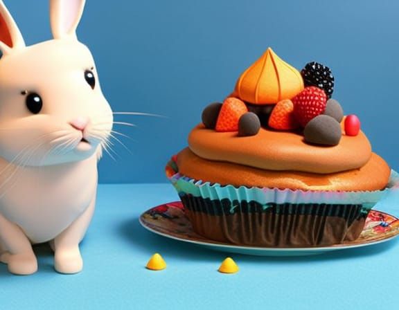 Cute Rabbit with Cake Digital Illustration
