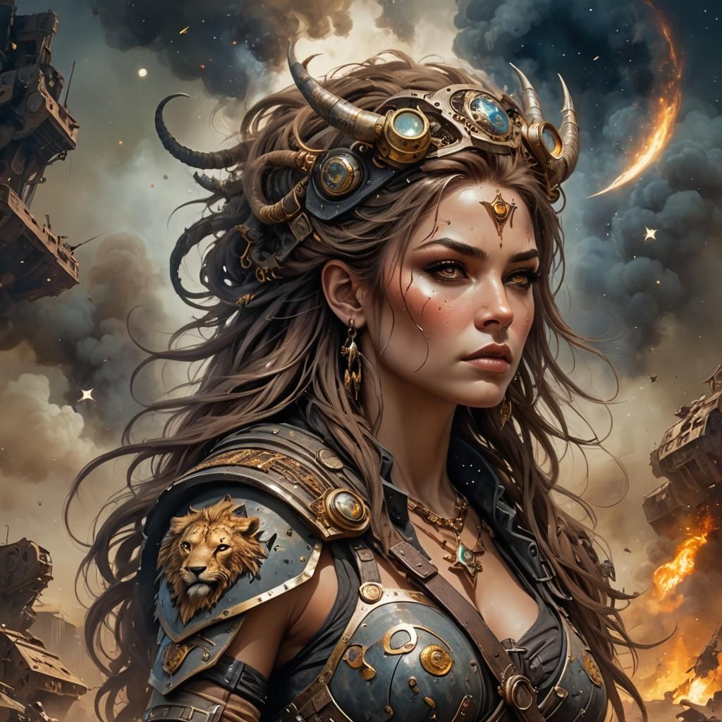 Post-Apocalyptic Leo Woman in Airbrush Style