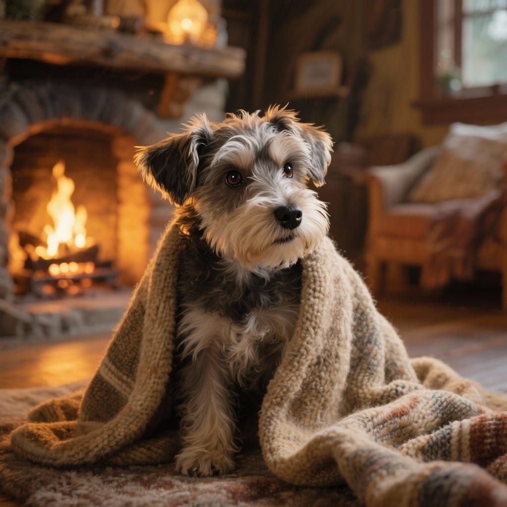 Cute Schnauzer Puppy in Cozy Rustic Home