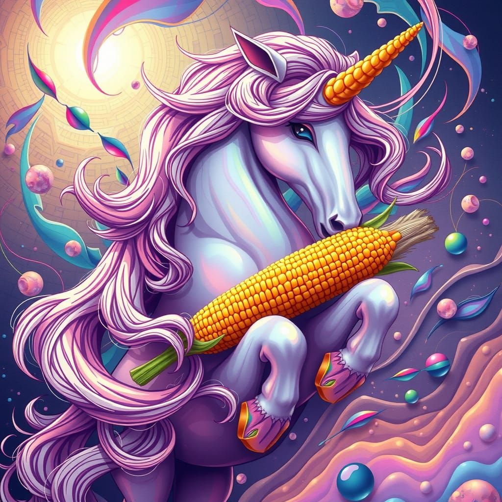 Unicorn with Corn: Sci-Fi Digital Art