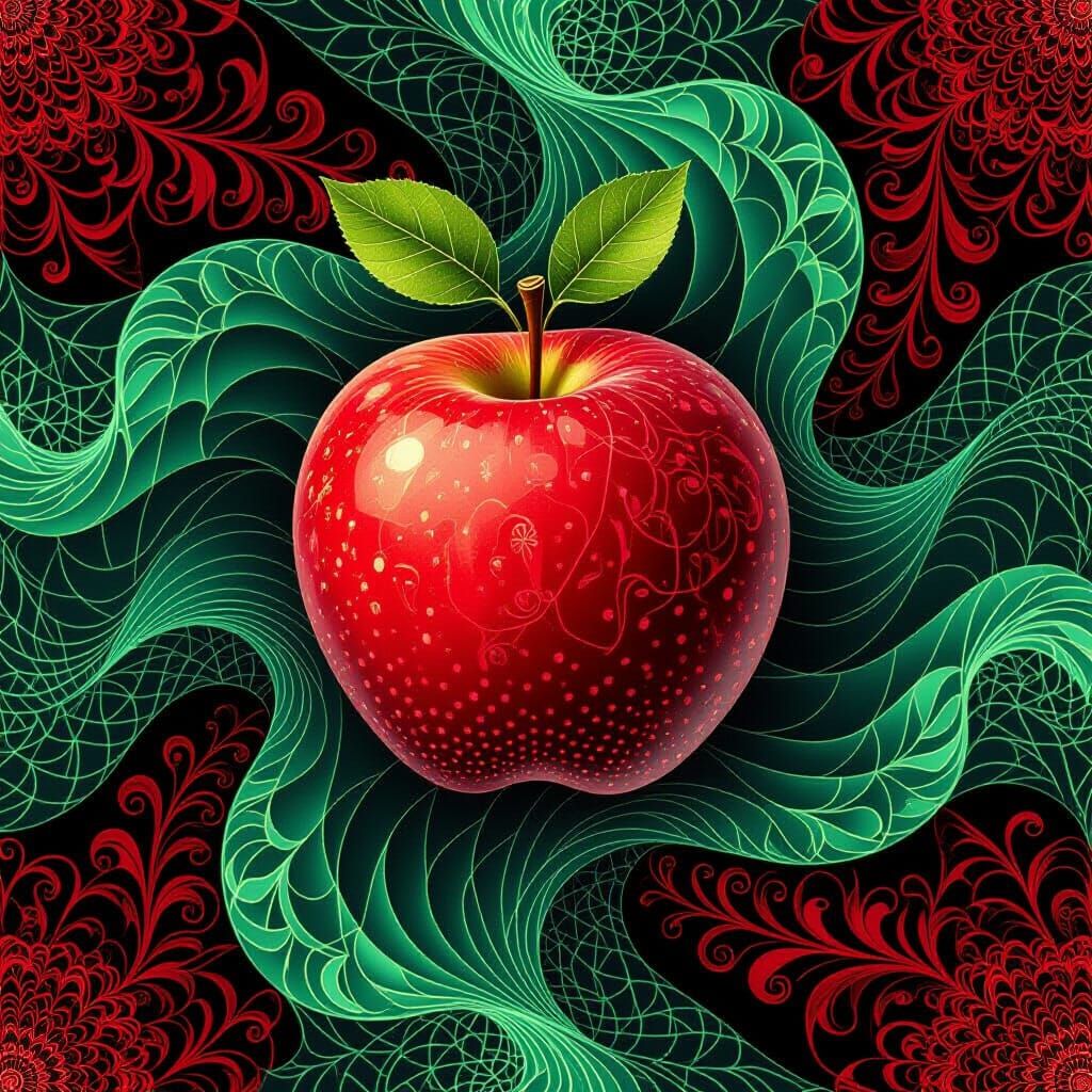 Abstract Fractal Lady of Red Apples with Zentangle Patterns