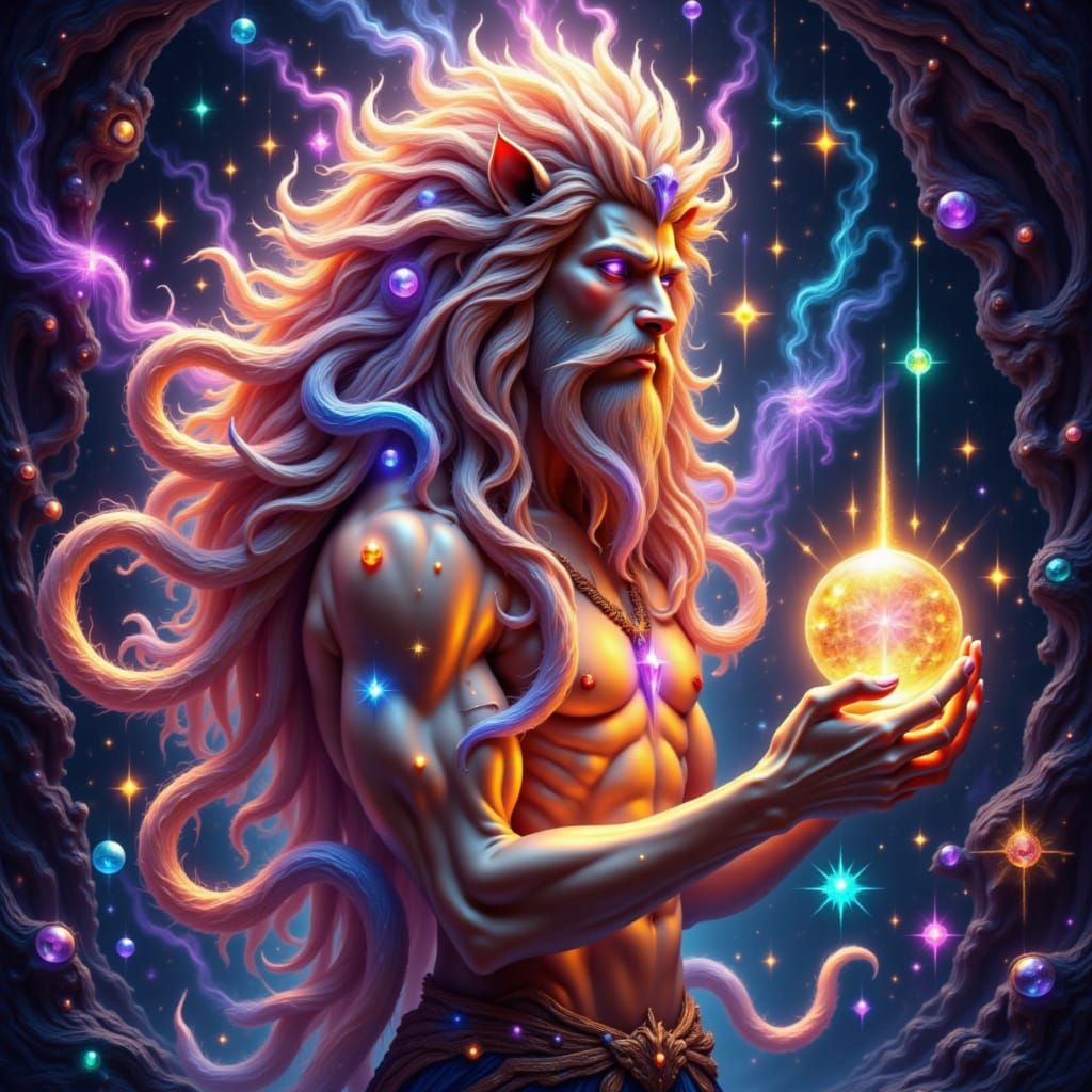 Majestic Lion Humanoid in Ethereal Science Lab