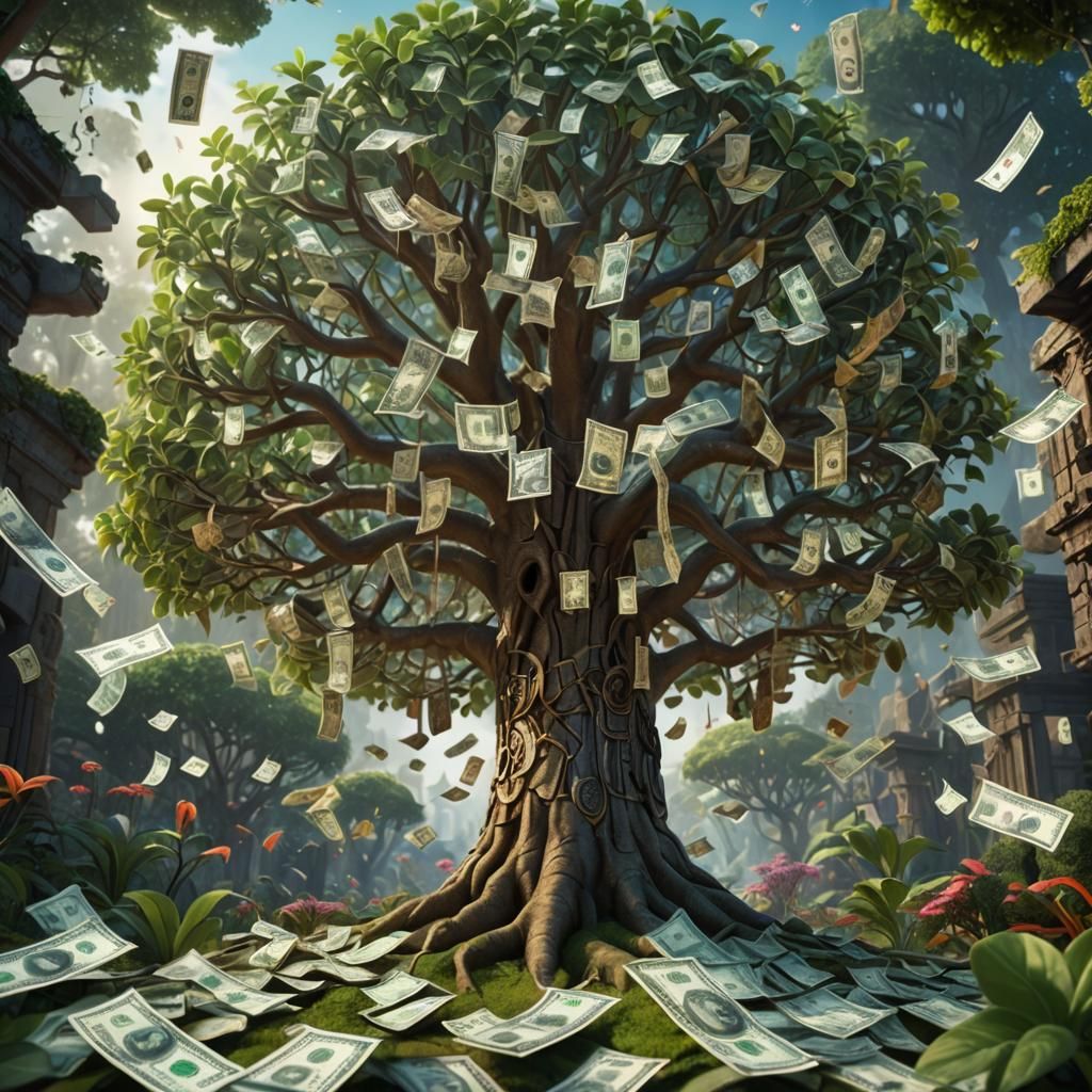 Magical Garden Money Tree with Dollar Bills