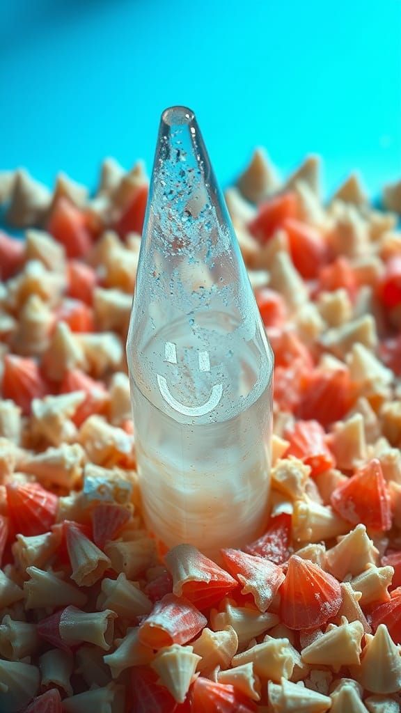 Melting Glass Cone Diorama in Hyper-Realistic CGI Style