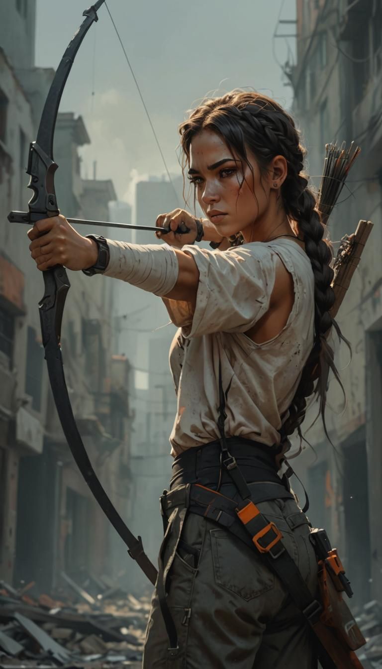Futuristic Archer in Abandoned City Concept Art