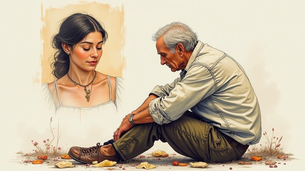 Melancholic Old Man Portrait with Cherished Memories