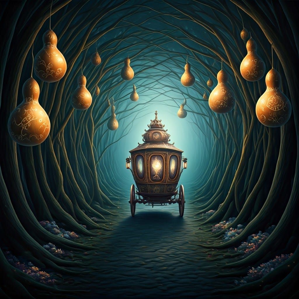 Mystical Forest with Celtic Gourds and Amber Carriage
