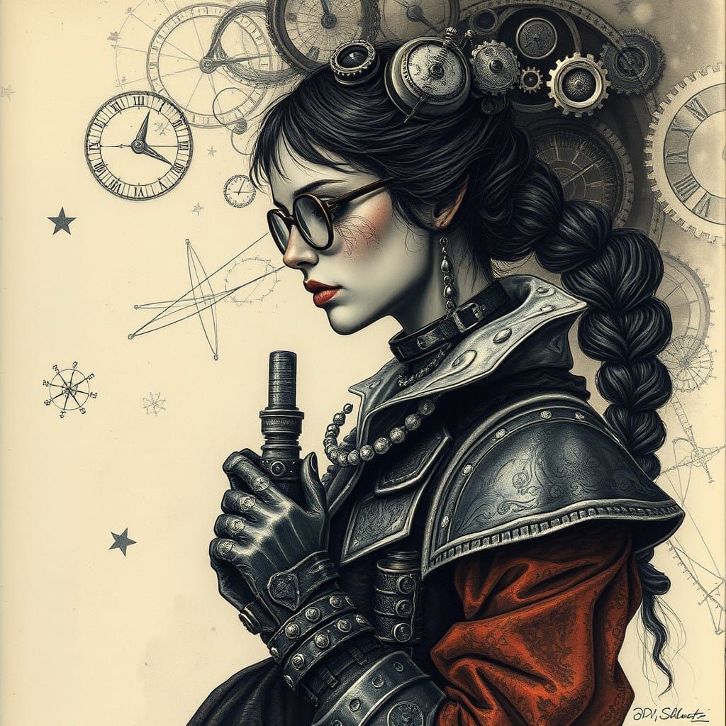 Elegant Steampunk Mathematician in Dark Victorian Era