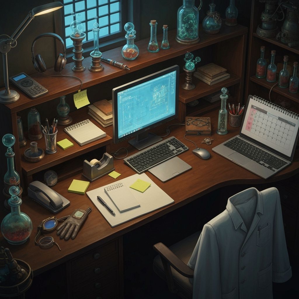 Hidden Desk Items in Fantastical Lab Matte Painting