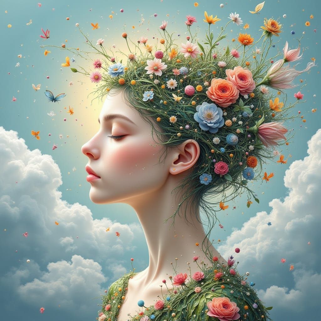 Floral Mindscape: A Surreal Fantasy Portrait