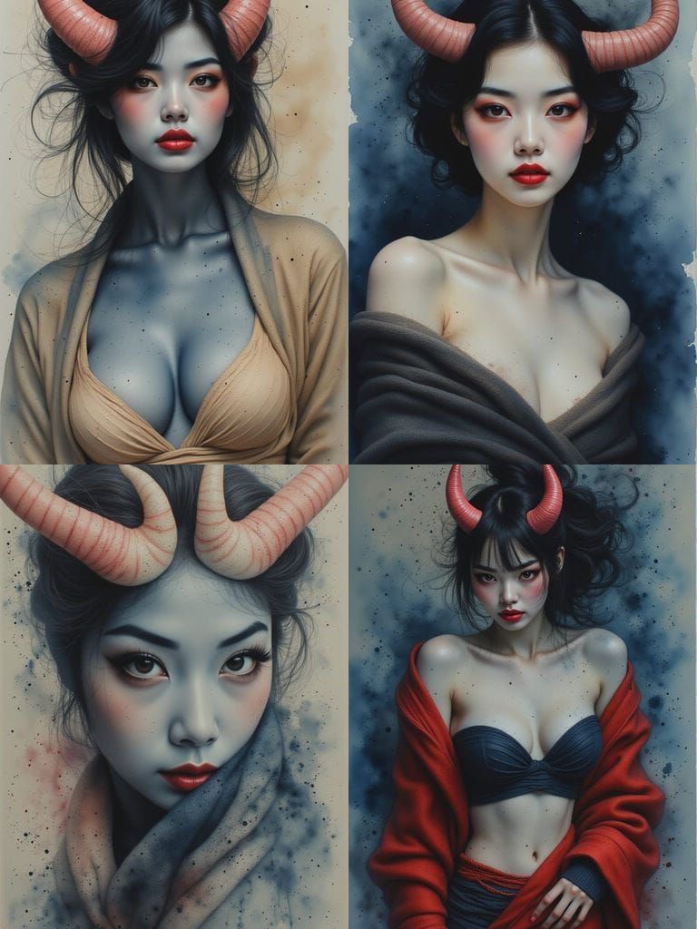 Alla Prima Oil Painting of a Blue-Grey Oni Woman