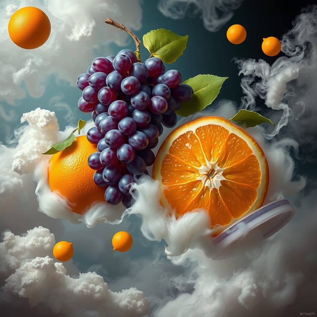 Surrealist Masterpiece of Fruiting Abundance in Dreamlike At...