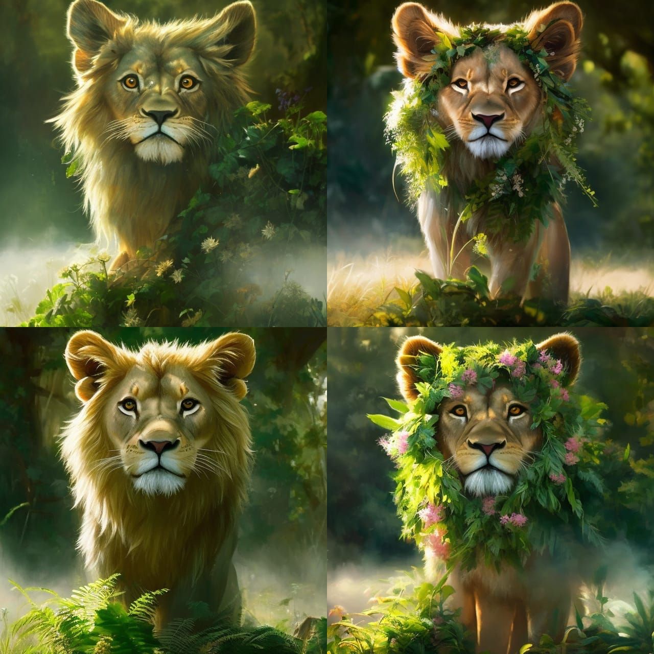 Adorable Chibi Lion Made of Plants: Digital Art
