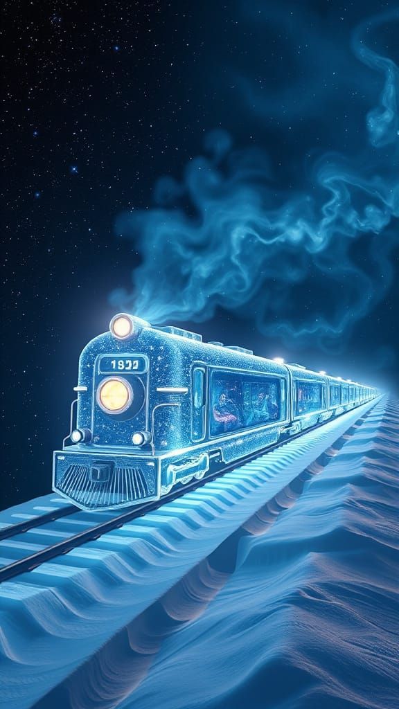 Cosmic Starlight Train Journey Through Nebula