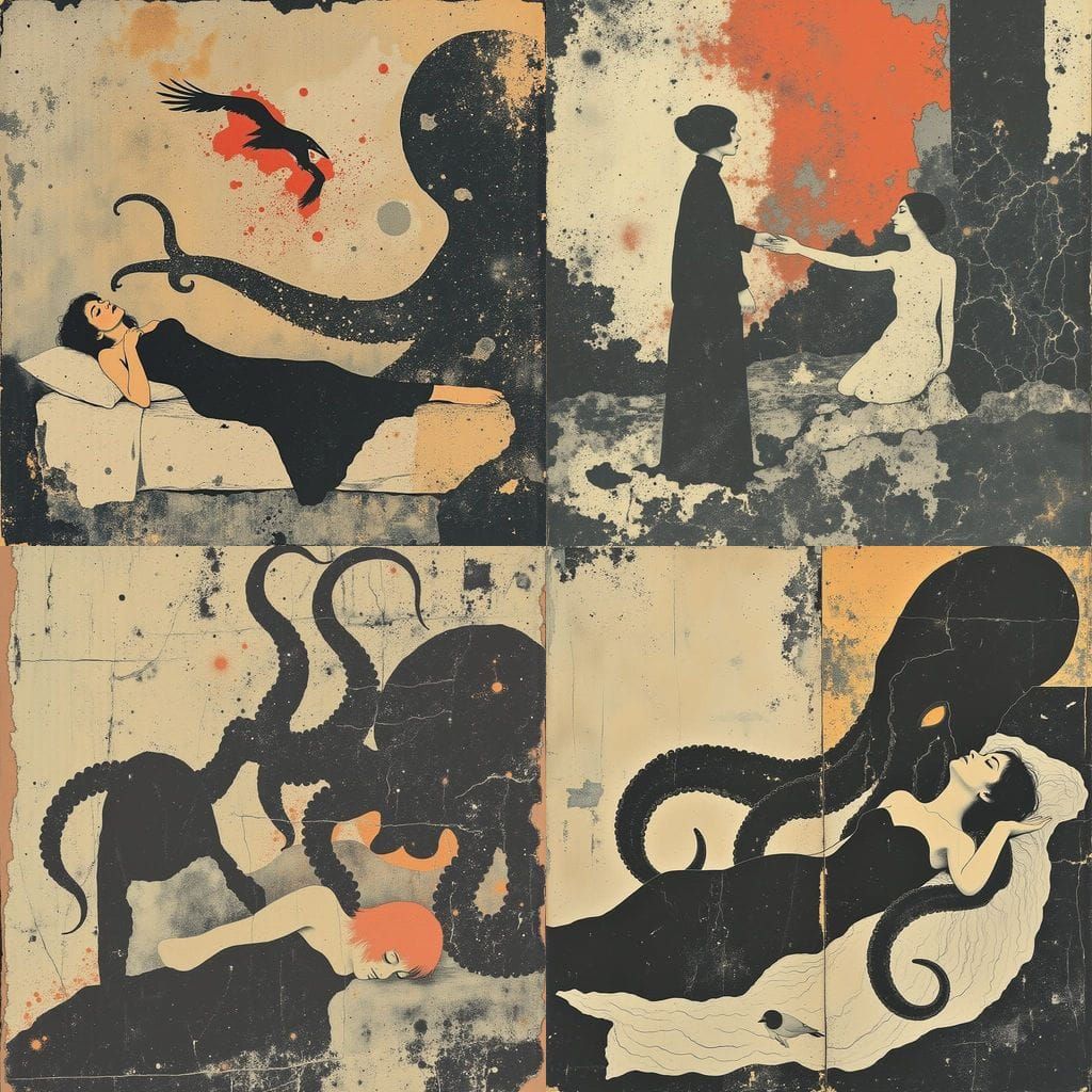 Octopus Dream: Ukiyo-e Inspired Darkwave Art
