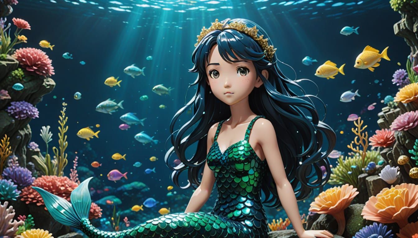 Ethereal Mermaid Action Figure Boxes in Vibrant Studio Ghibl...