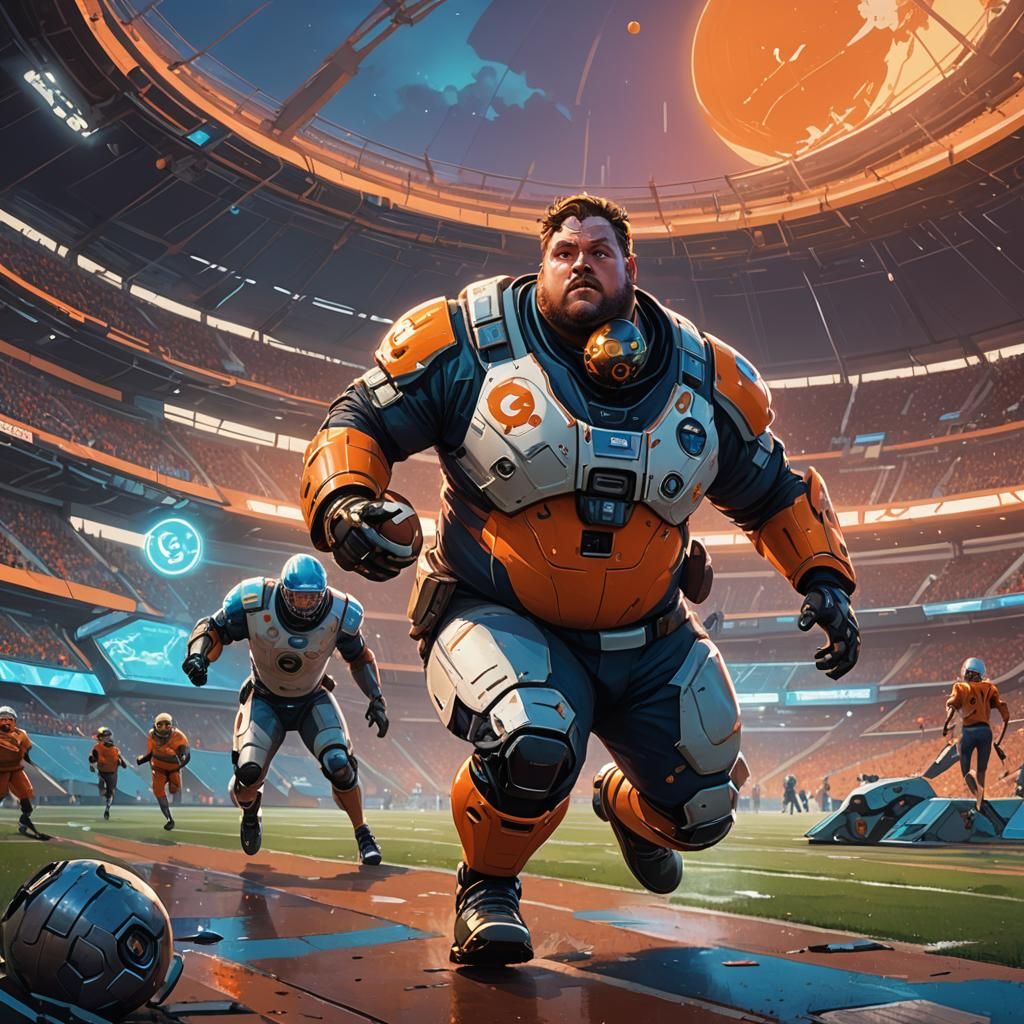 Futuristic Football Player in Fantasy Stadium Concept Art