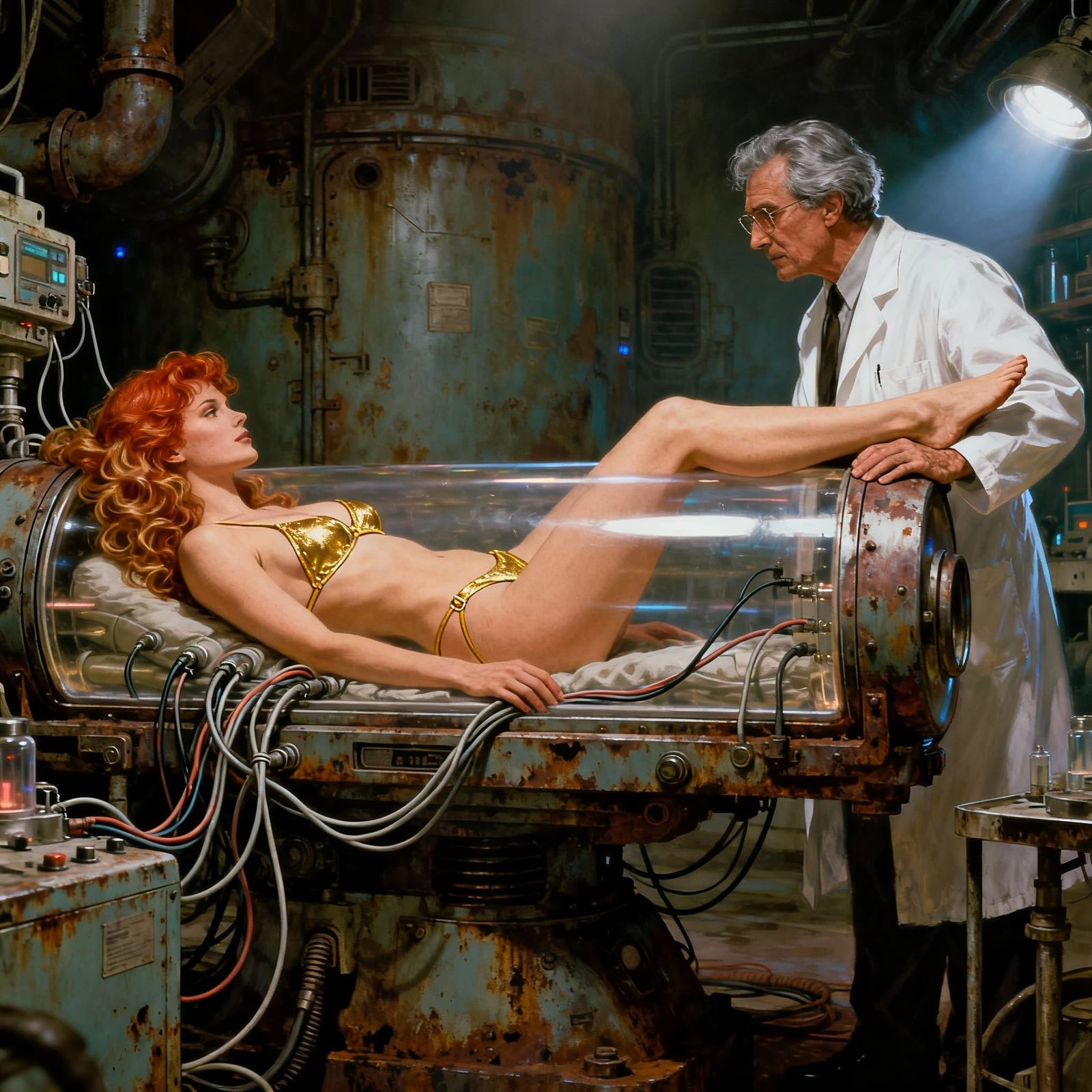 Redhead Pin-Up in Sci-Fi Lab, Royo Brothers Style