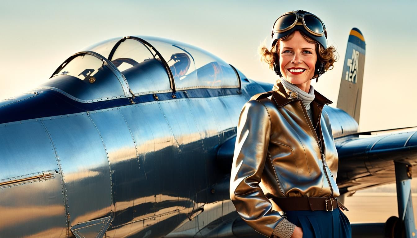 Amelia Earhart and Super Hornet in Rockwell Style