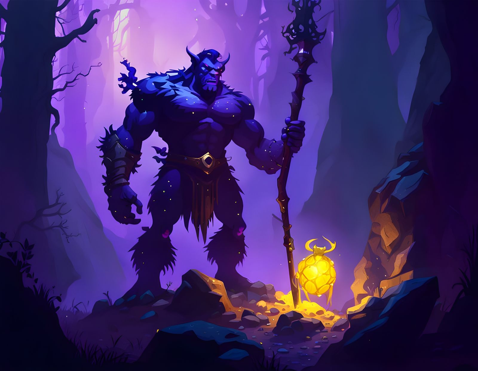 Hulking Purple Creature with Jeweled Staff