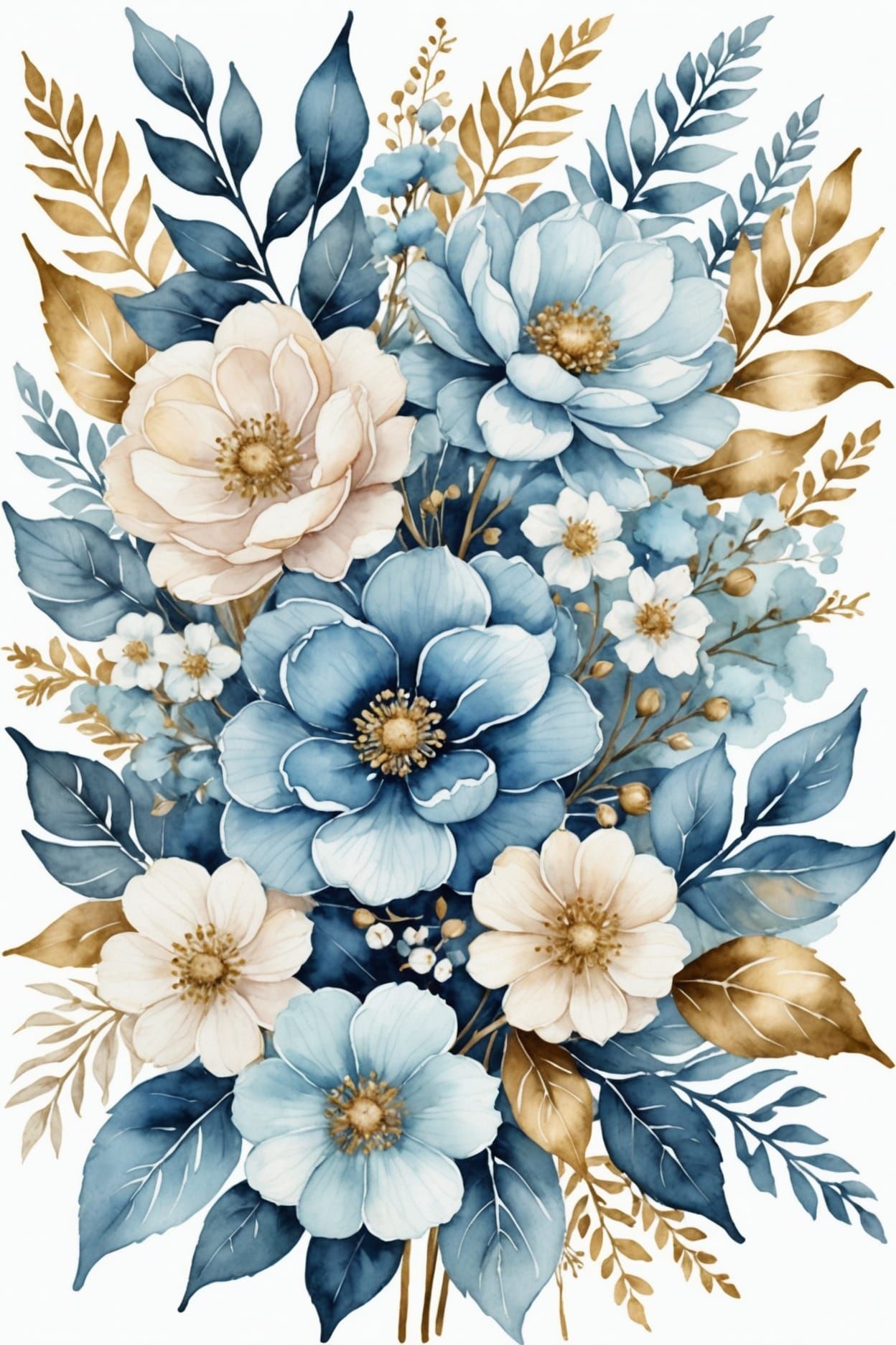 Dreamy Watercolor Floral Bouquet with Gold Accents