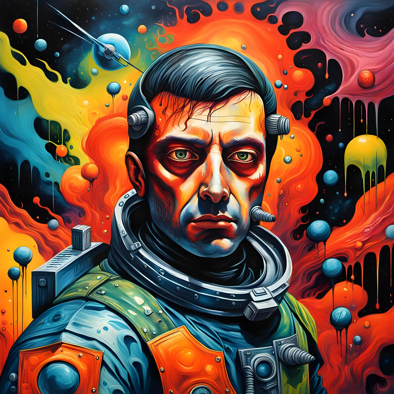 Astronaut Knight Battles Sinister Creatures in Graffiti Art