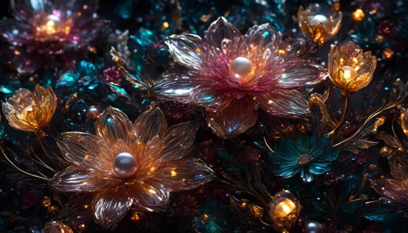 Opalescent Glass Flowers in Dark Academia Style
