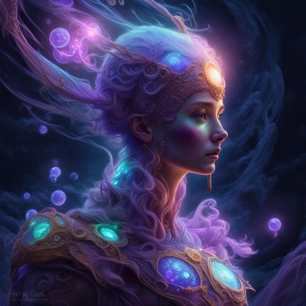 Neon Elf with Bioluminescent Light, Digital Illustration